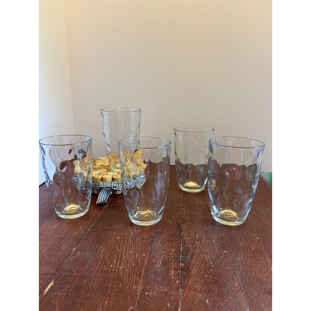 Circleware Coin Dot Optic Drinking Glasses Clear Thumbprint Tumblers Set of 5